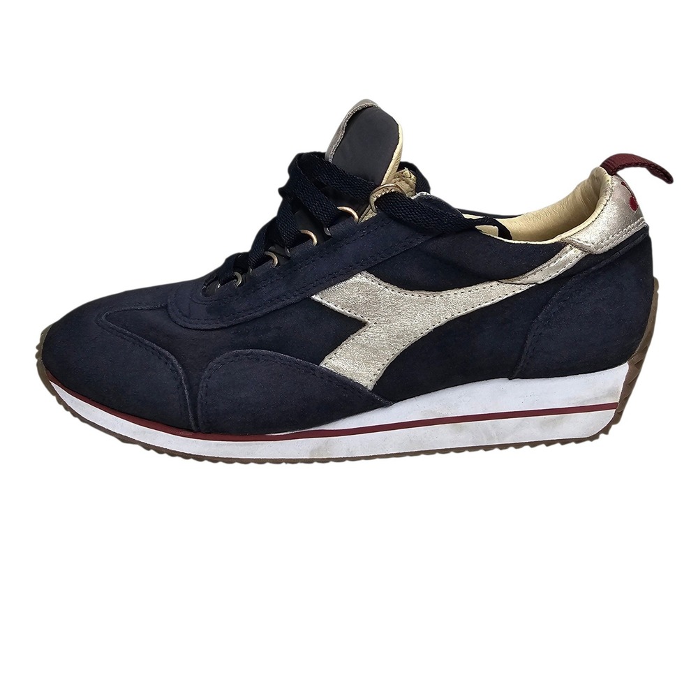 Diadora Heritage Women 8.5 Navy Gold Suede Low Top Sneakers Athletic Shoes - Picture 5 of 8